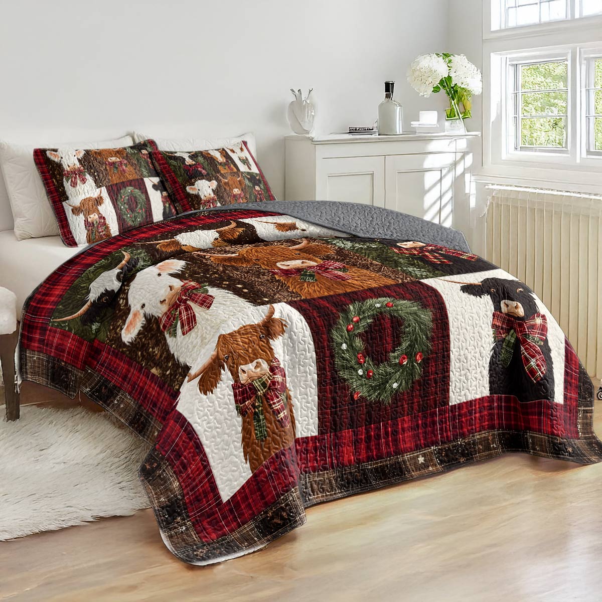 Shineful All Season Quilt 3-Piece Set - Highland Cow Cozy Patch