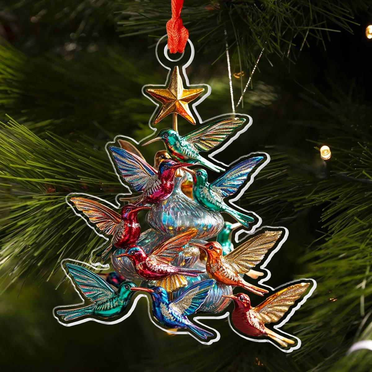 Shineful 2D Acrylic Ornament Hummingbird Christmas Tree