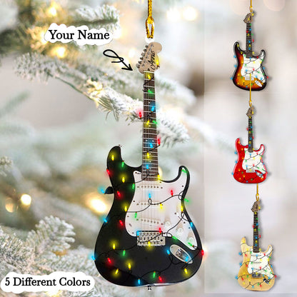 Ornement en acrylique 2D brillant - Guitare de Noël personnalisée avec lumières rockin'