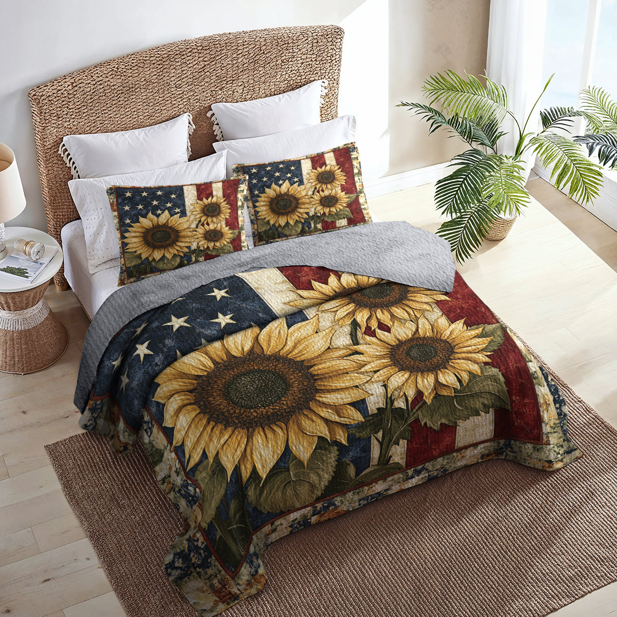 Shineful All Season Quilt 3-Piece Set American Sunflower