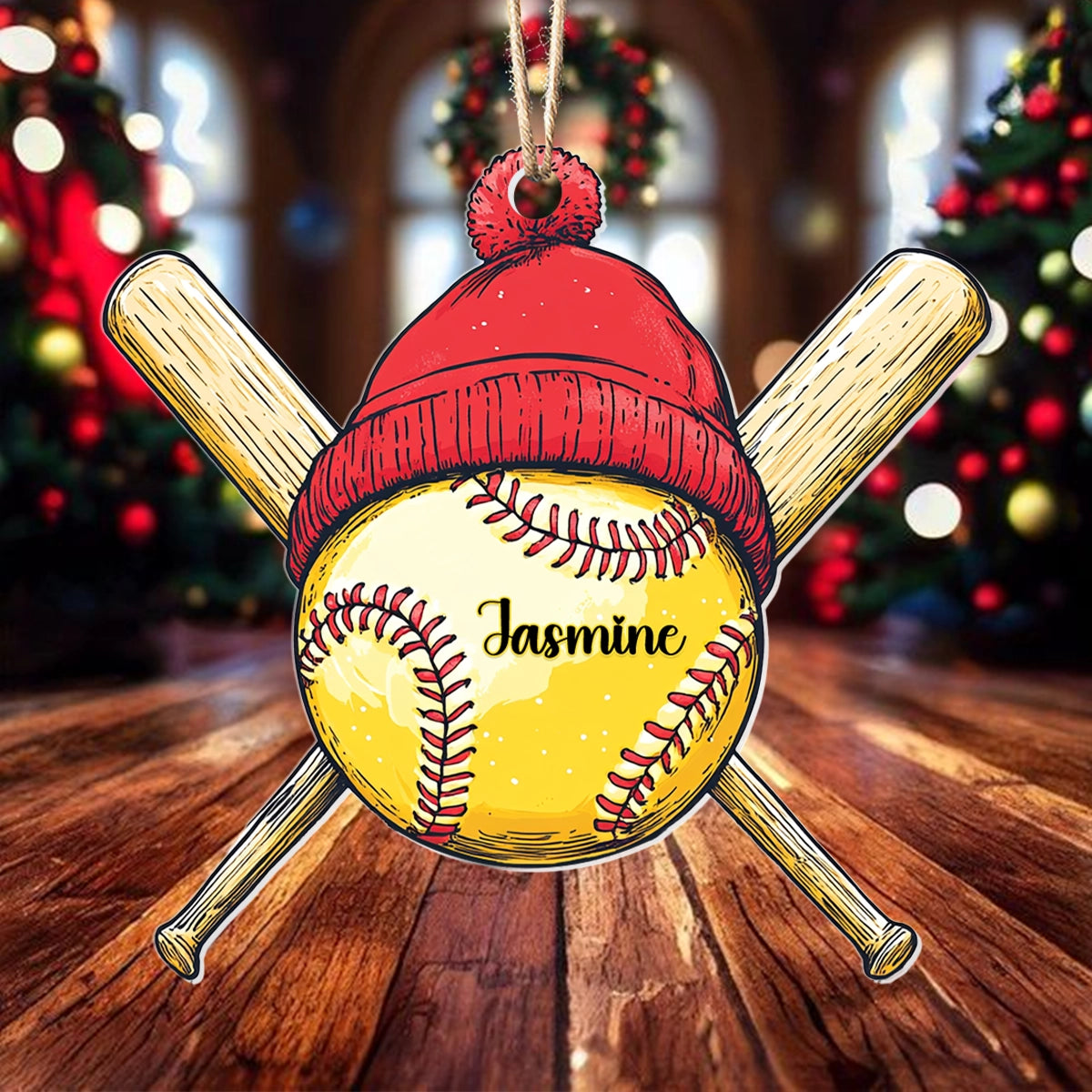 Glänzendes 2D-Ornament aus Acryl – personalisierter Swingin‘ Softball Cheer 