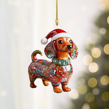 Shineful 2D Acrylic Ornament - Festive Dachshund Colllection