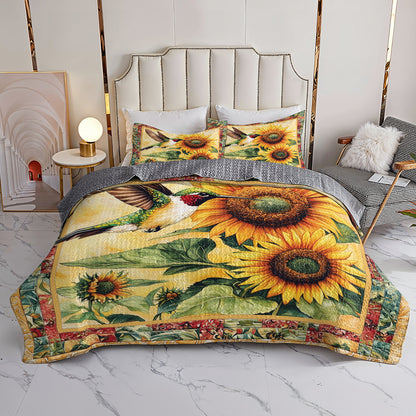 Shineful All Season Quilt 3-Piece Set Hummingbird And Sunflower