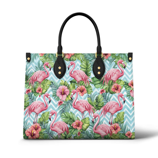 Glänzende Ledertasche Tropical Flamingo Bliss