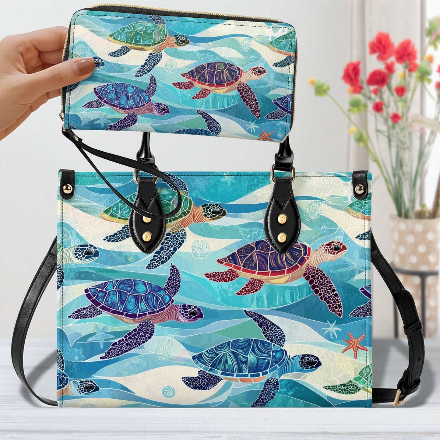 Glänzende Ledertasche Oceanic Turtle