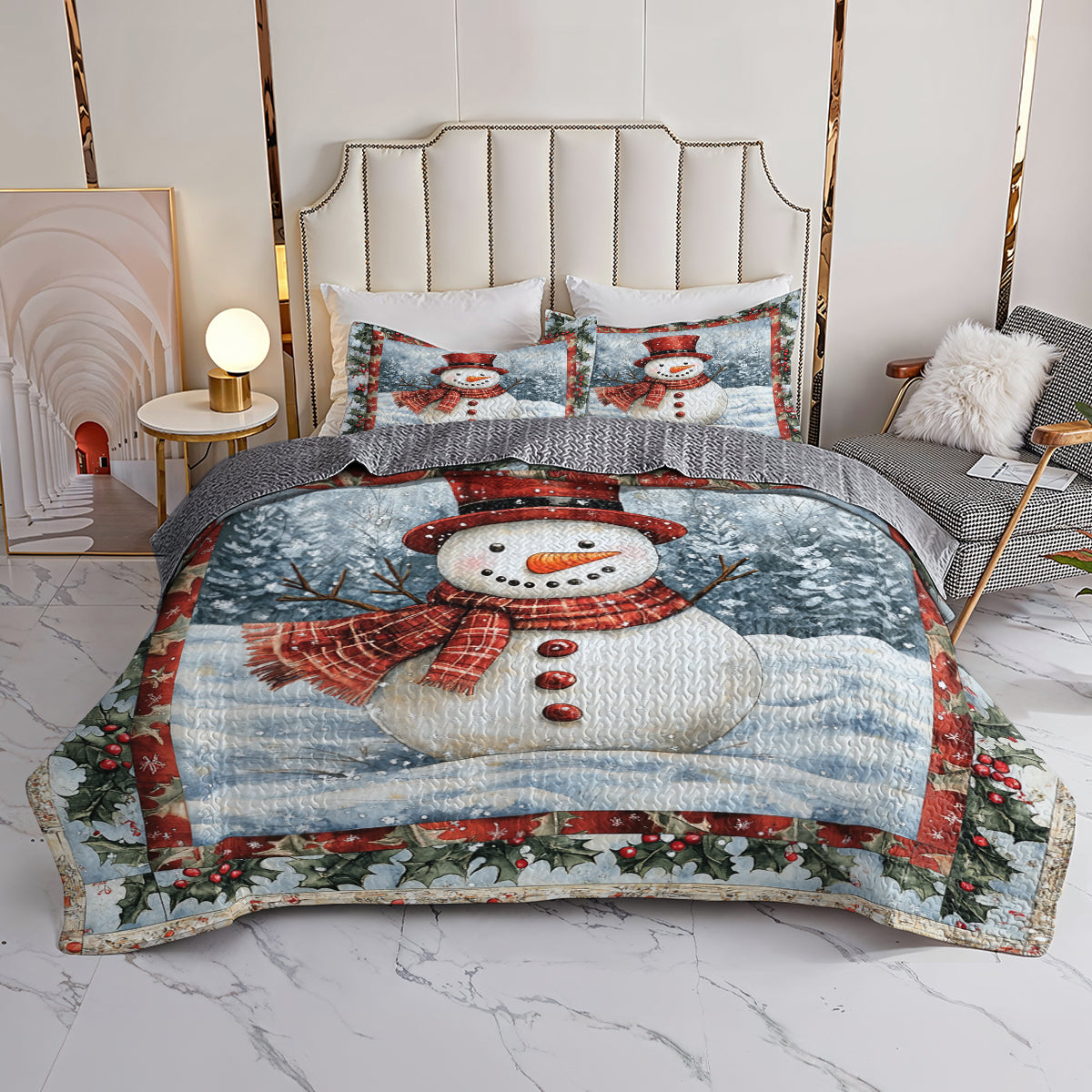 Shineful All Season Quilt 3-Piece Set Frosty Snowman