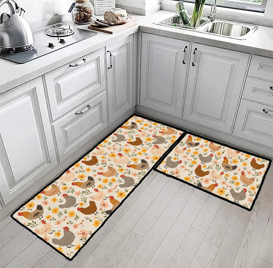 Tapis de sol antidérapant ultra fin Shineful, tapis de cuisine, motif poulet et fleurs, confortable