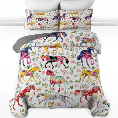 Shineful All Season Quilt 3-Piece Set - Floral Horse