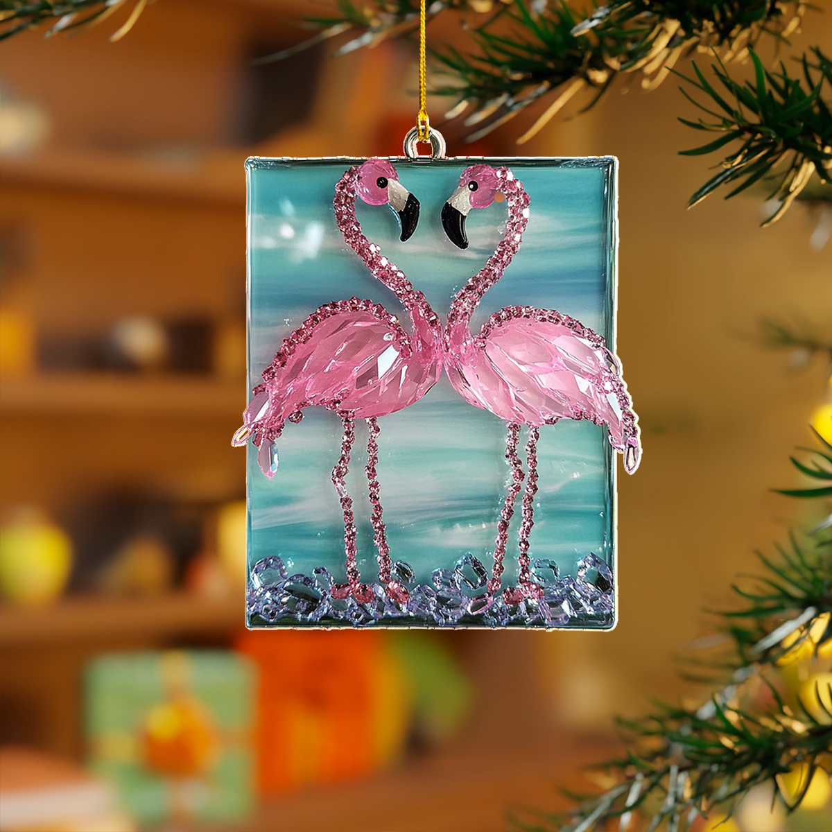 Glänzendes 2D-Ornament aus Acryl – Flamingo Sparkle