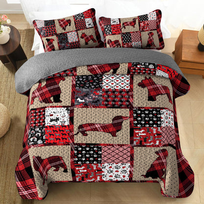 Shineful All Season Quilt 3-Piece Set Puppy Patchwork Delight