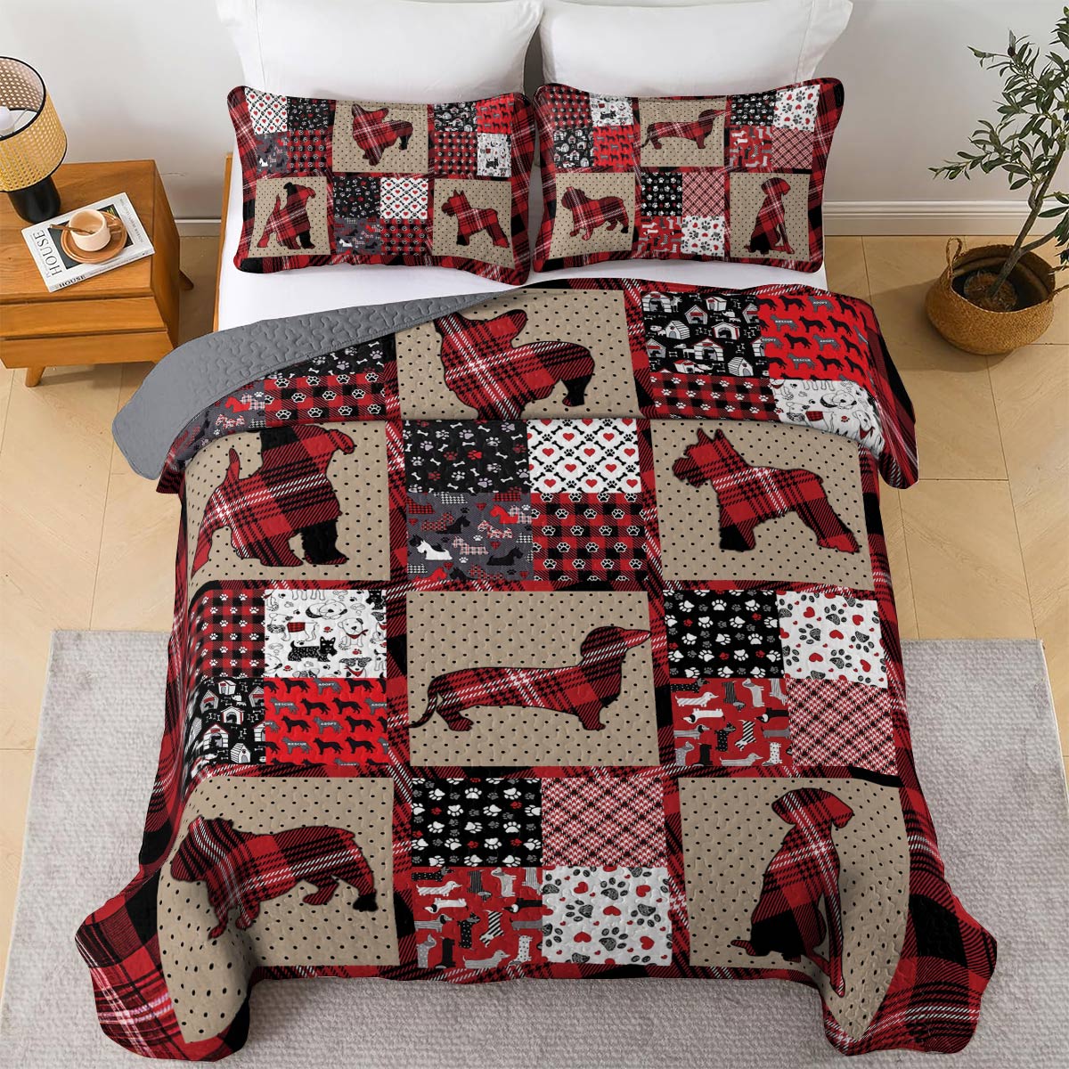 Shineful All Season Quilt 3-Piece Set Puppy Patchwork Delight