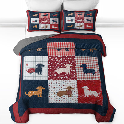 Shineful All Season Quilt 3-Piece Set Dachshund Hearts