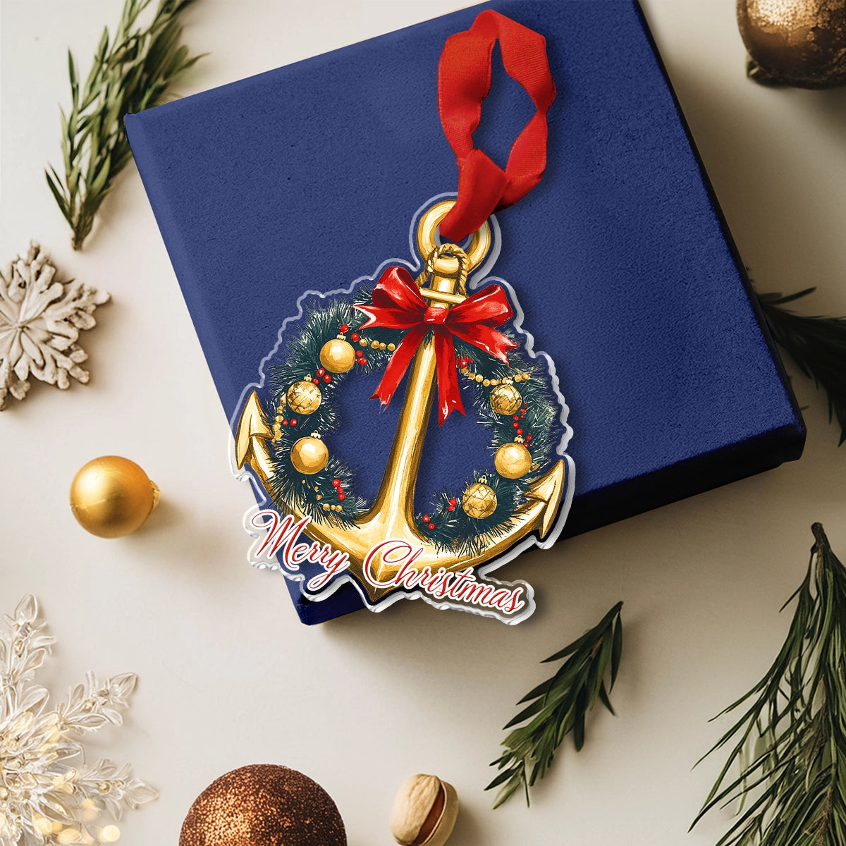 Shineful Acrylic Ornament Sailing Golden Anchor Christmas