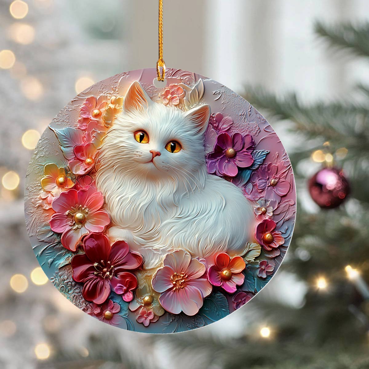 Shineful 2D Acrylic Ornament Floral Cat