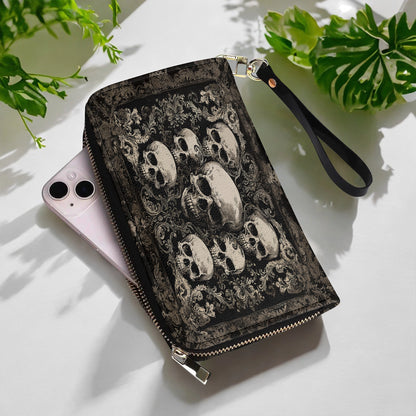 Shineful Leather Clutch Purse With Wristlet Strap Handle Gothic Skull Majesty