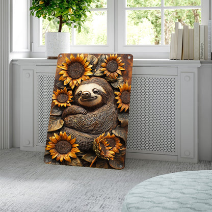 Shineful 2D Metal Sign Sleeping Sloth With Sunflower