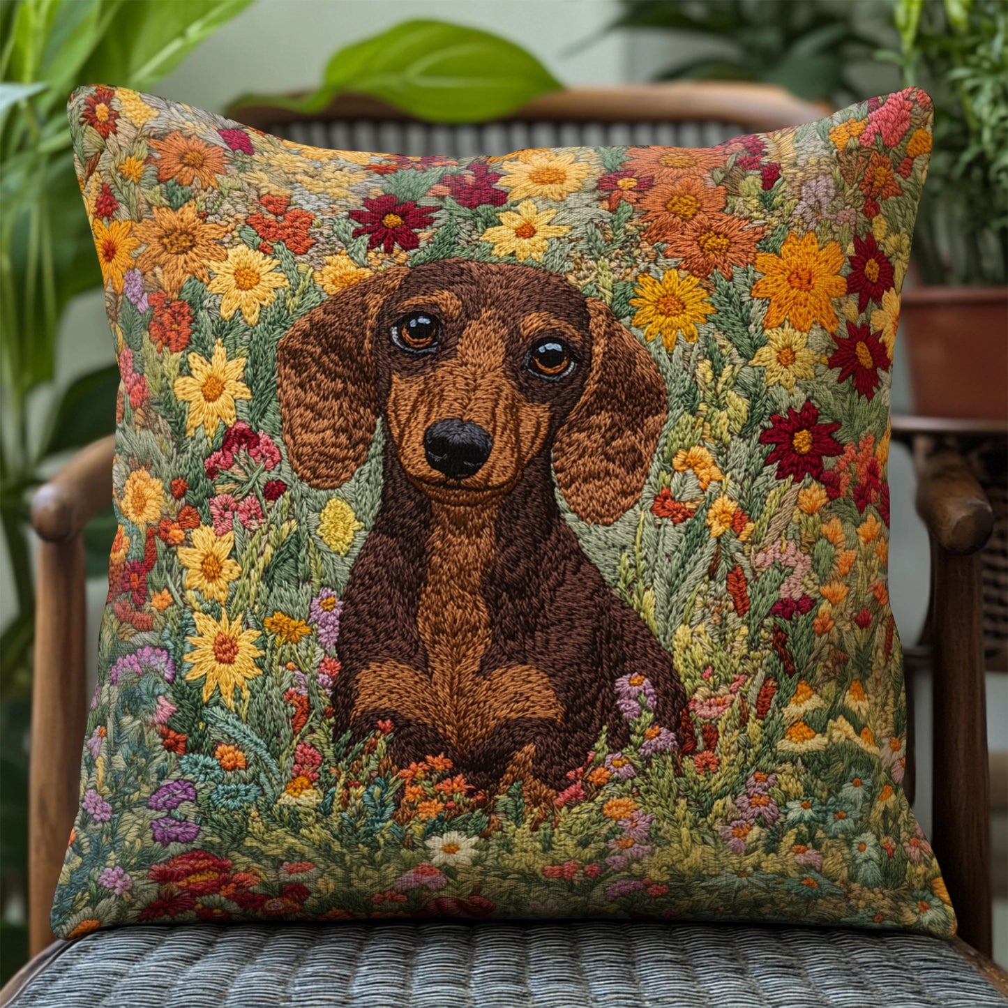 Shineful Pillow 2D Flat Print Blooming Dachshund Delight