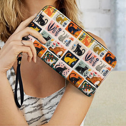 Shineful Leather Clutch Purse With Wristlet Strap Handle Cat Fantasy Garden