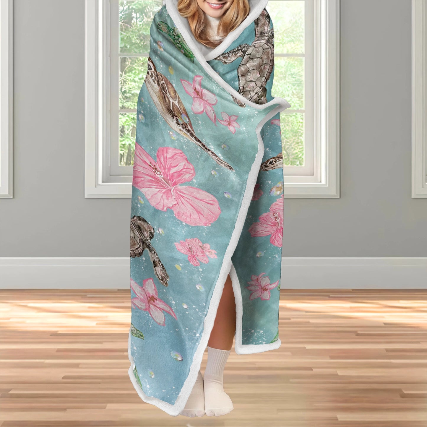 Shineful Wearable Hooded Blanket - Sea Turtle Freedom