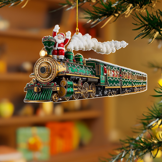 Décoration en acrylique 2D brillante – Le joyeux voyage en train du Père Noël