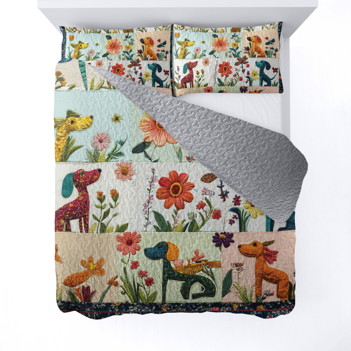 Shineful All Season Quilt 3-Piece Set - Springtime Dachshund & Blooms