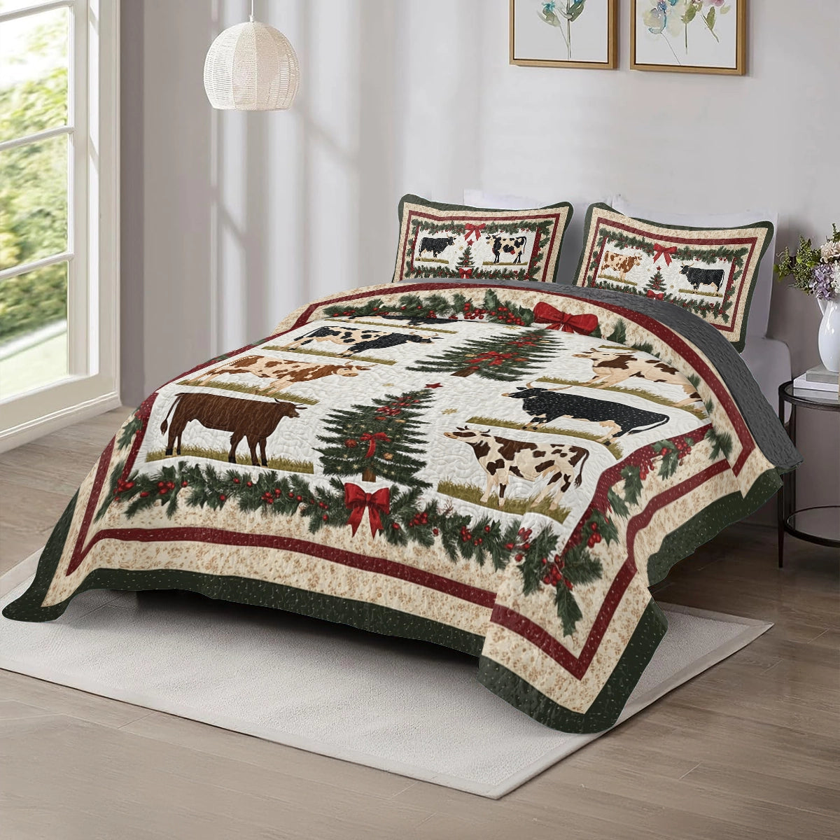 Shineful All Season Quilt 3-Piece Set Beautiful Christmas Cattle