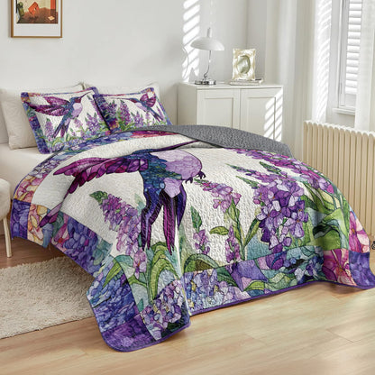 Shineful All Season Quilt 3-Piece Set Purple and Pink Hummingbird