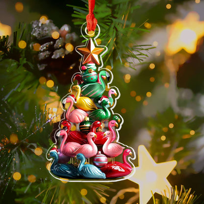 Shineful 2D Acrylic Ornament Flamingo Christmas Tree