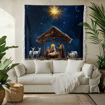 Shineful Woven Tapestry Throw Blanket Holy Night Nativity