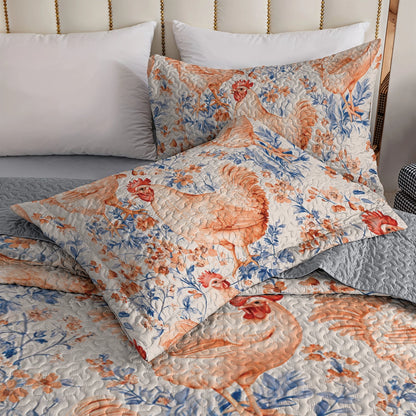 Shineful All Season Quilt 3-Piece Set Chicken Vintage Garden