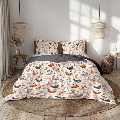 Shineful 3 Pieces Duvet Cover Set Chicken Flower