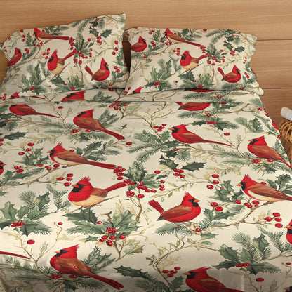 Shineful 4-Piece Bed Sheet Set - Winter Cardinal Harmony