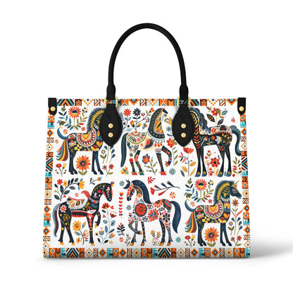 Shineful Leather Bag Horse Floral Pattern