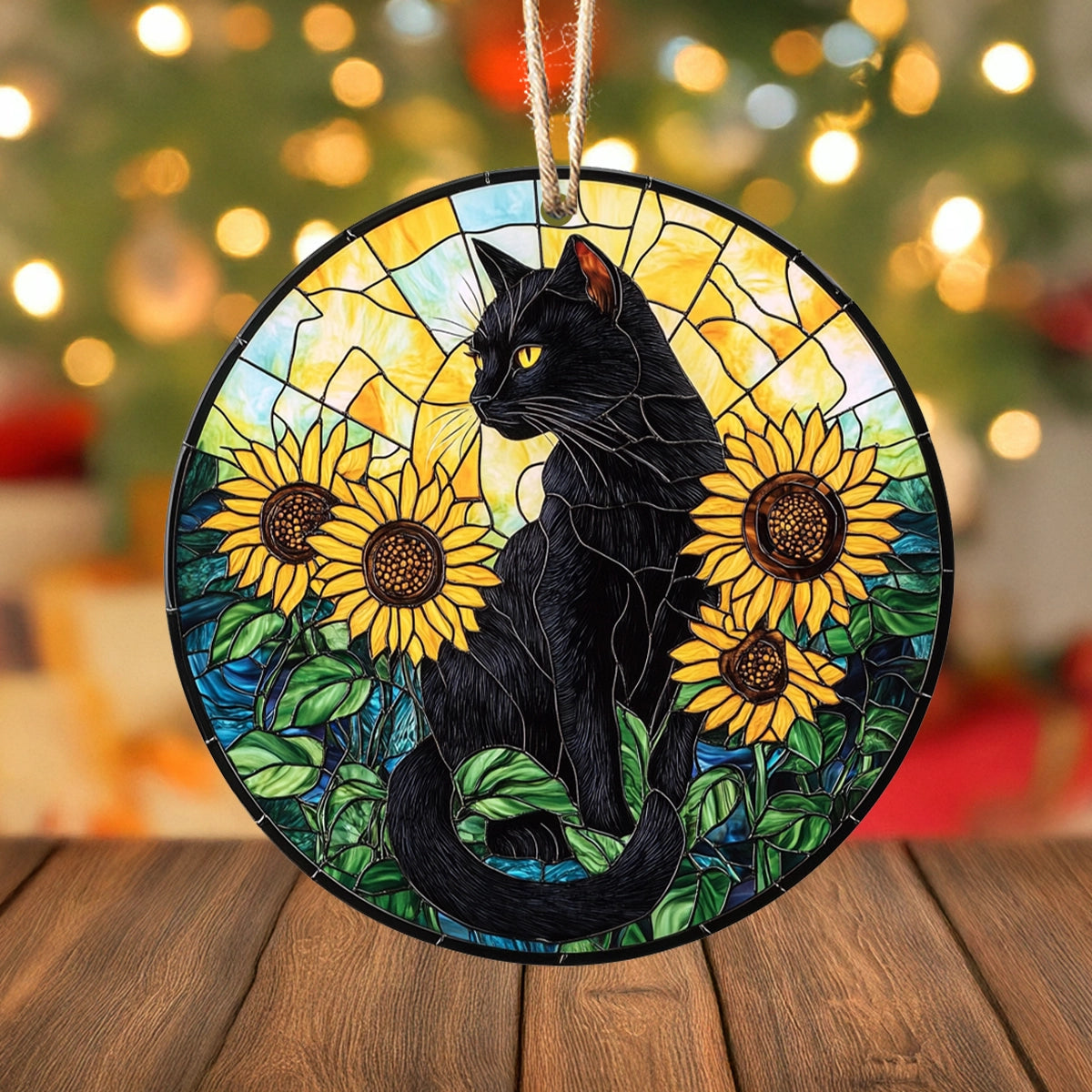 Shineful 2D Acrylic Ornament Stained Glass Sunflower & Midnight Cat