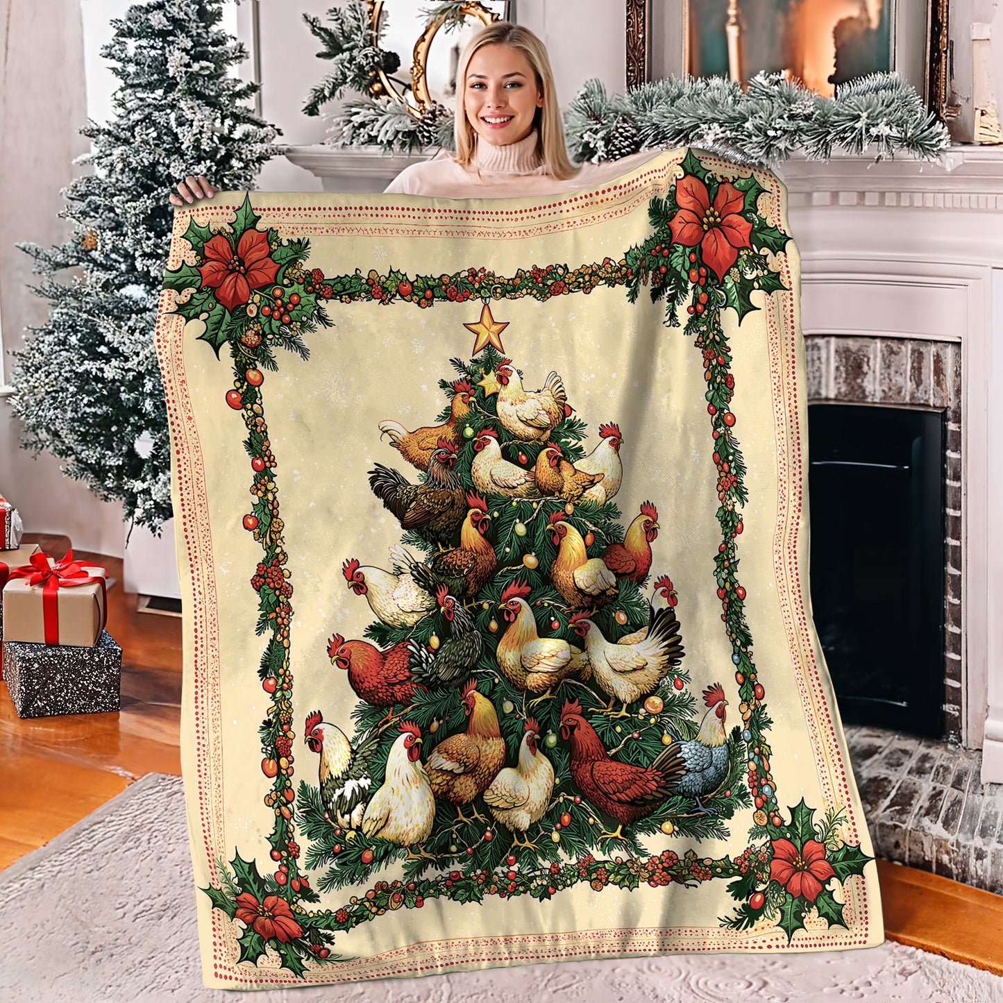 Shineful Fleece Blanket Chicken Christmas Tree