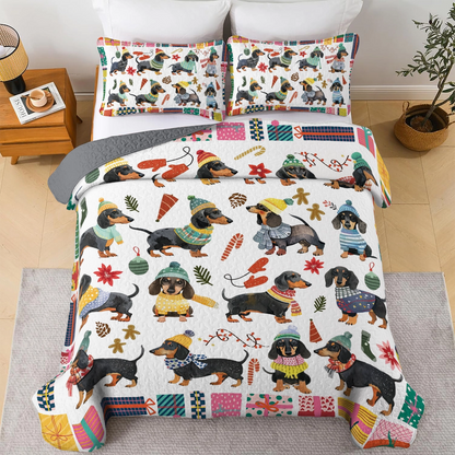 Shineful All Season Quilt 3-Piece Set Cozy Christmas Dachshund