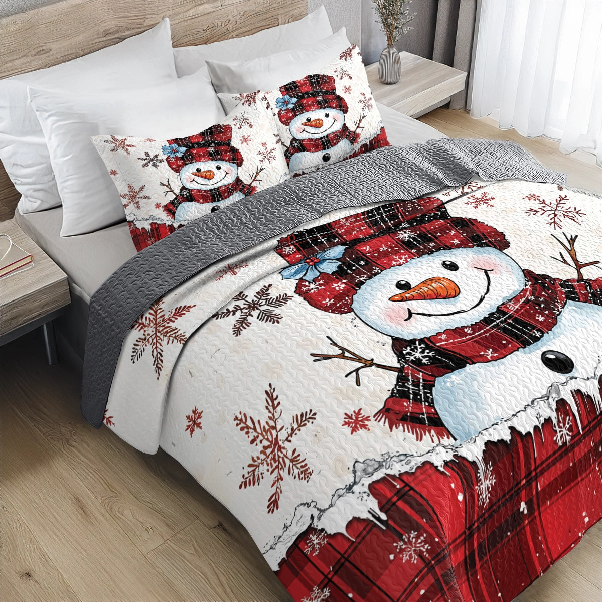 Shineful All Season Quilt 3-teiliges Set - Plaid Snowman Joy 