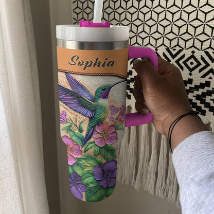 Shineful Personalized Tumbler Leather Floral Hummingbird