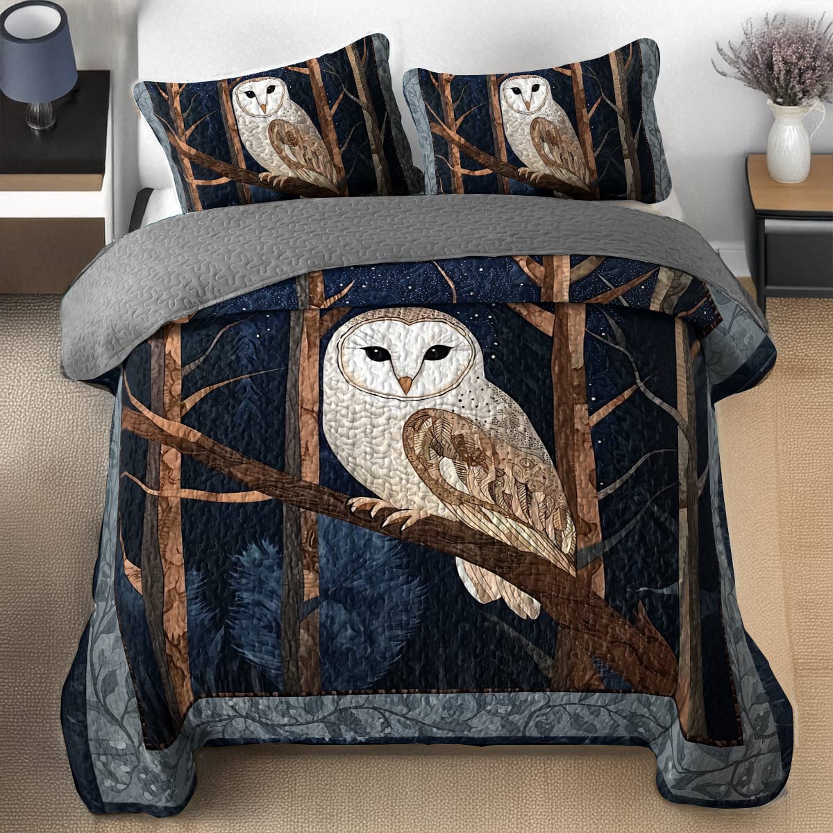 Shineful All Season Quilt 3-Piece Set - Mystic Barn Owl