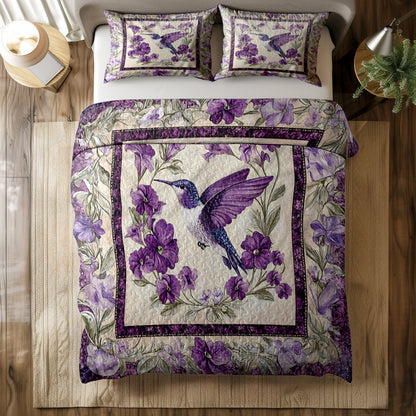 Shineful All Season Quilt 3-Piece Set Gorgeous Purple Hummingbird