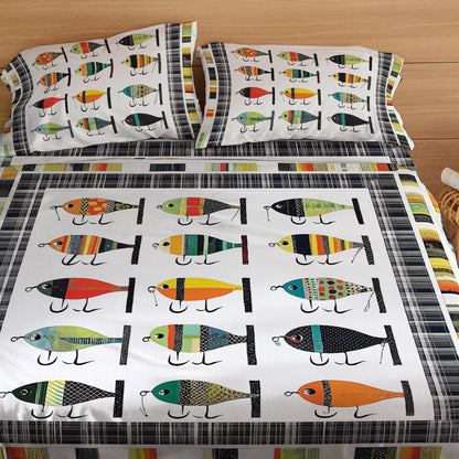 Shineful 4-Piece Bed Sheet Set - Vintage Fishing Lures