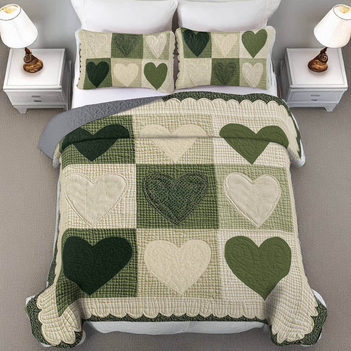 Shineful All Season Quilt 3-teiliges Set - Sage Hearts Serenity