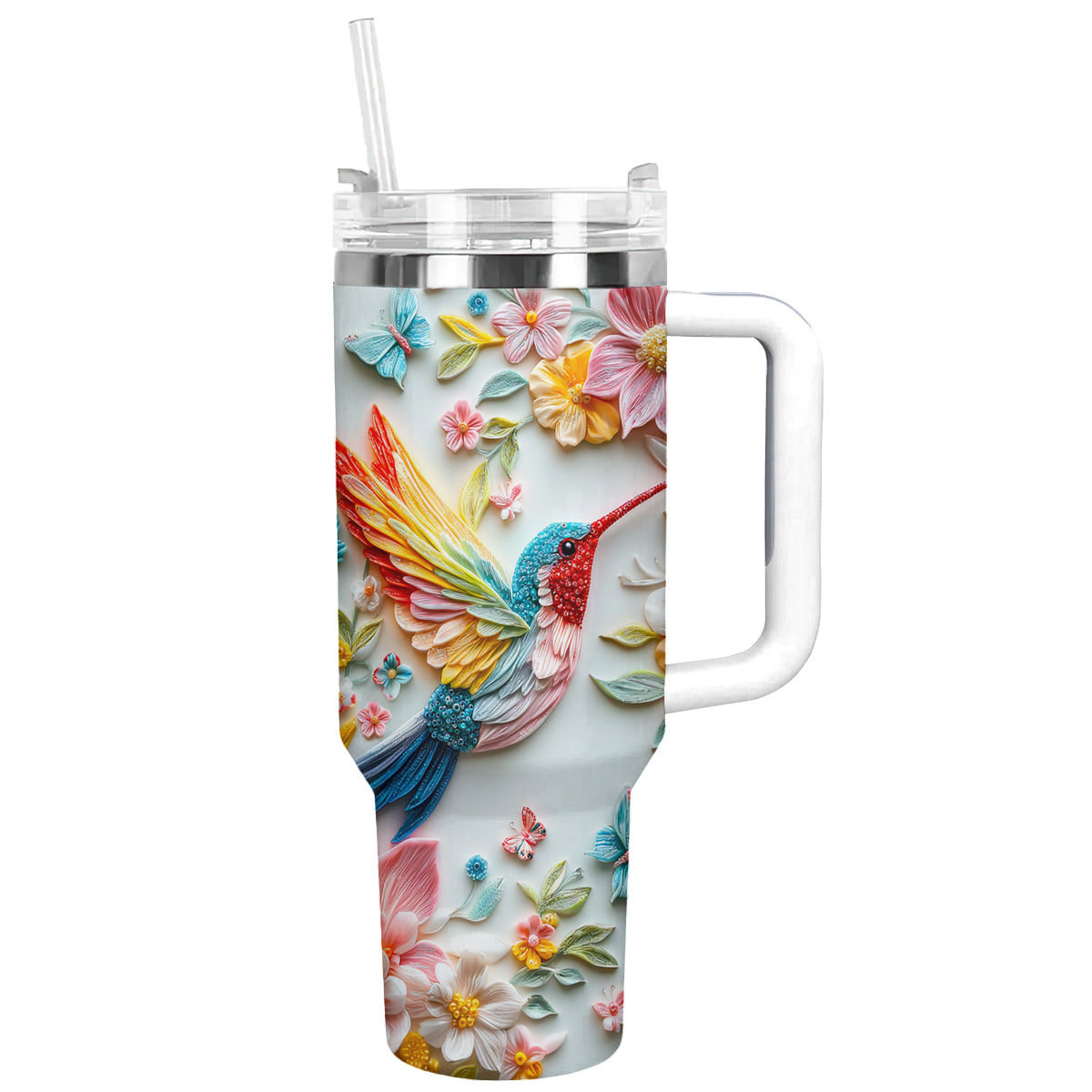 Shineful Glossy Tumbler Gorgeous Floral Hummingbird