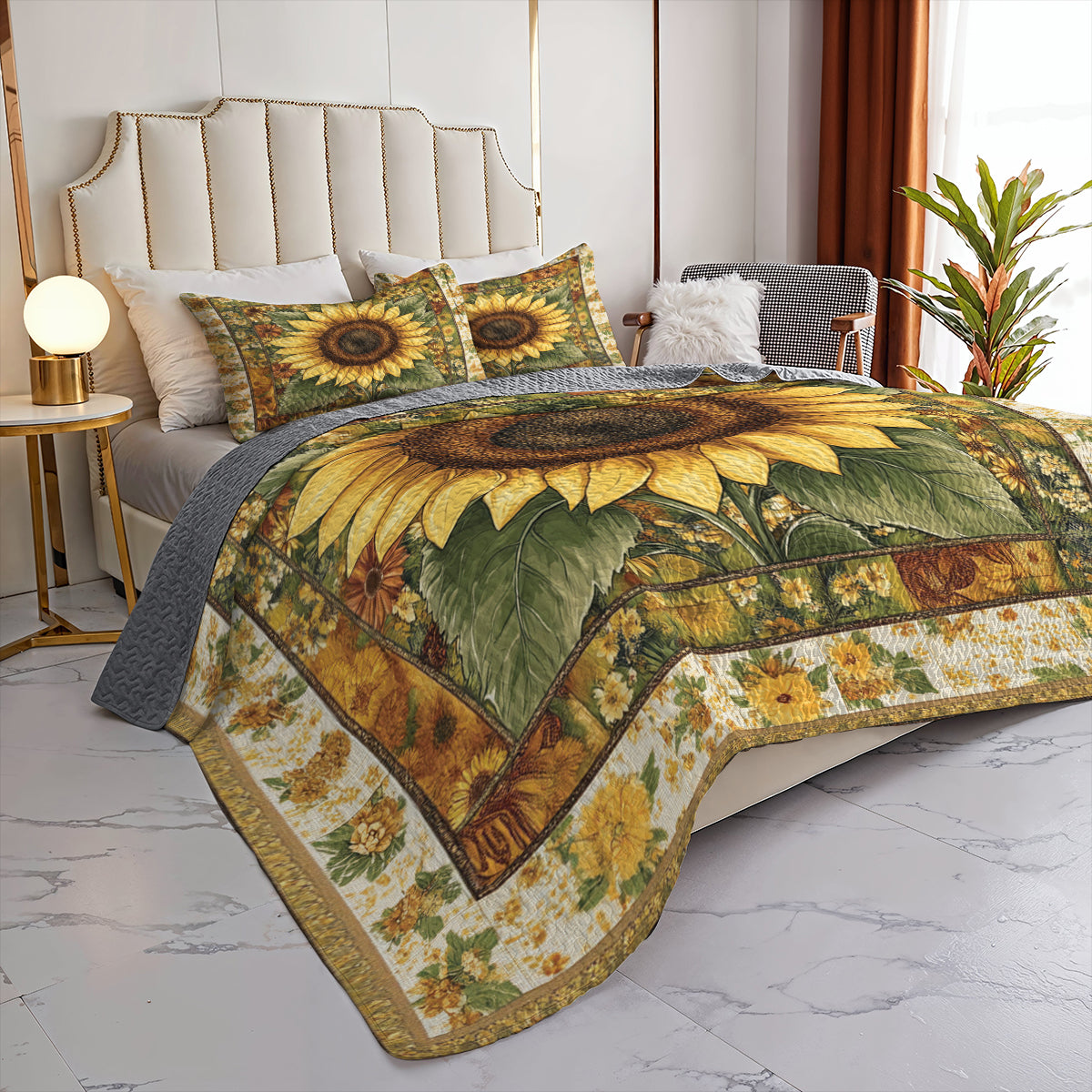 Shineful All Season Quilt 3-Piece Set Golden Sunflower