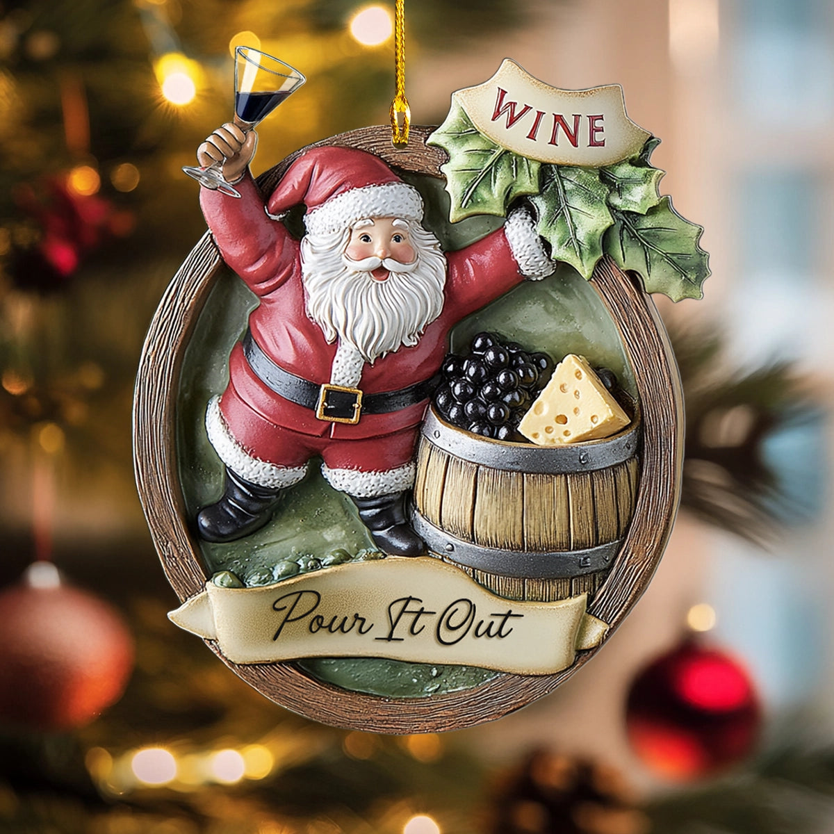 Glänzendes 2D-Ornament aus Acryl „Santa's Holiday Wine Cheers“