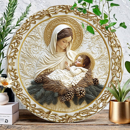 Shineful 2D Wooden Plaque, Hanging Decor, Door Sign - Mother’s Embrace Mary & Jesus