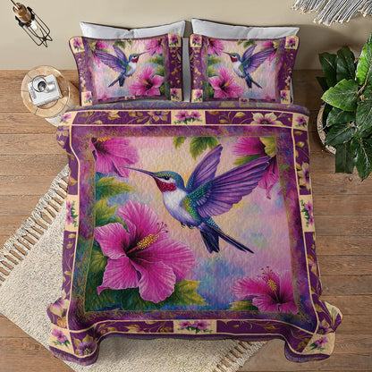 Shineful All Season Quilt 3-Piece Set - Enchanted Flight: Hummingbird and Hibiscus