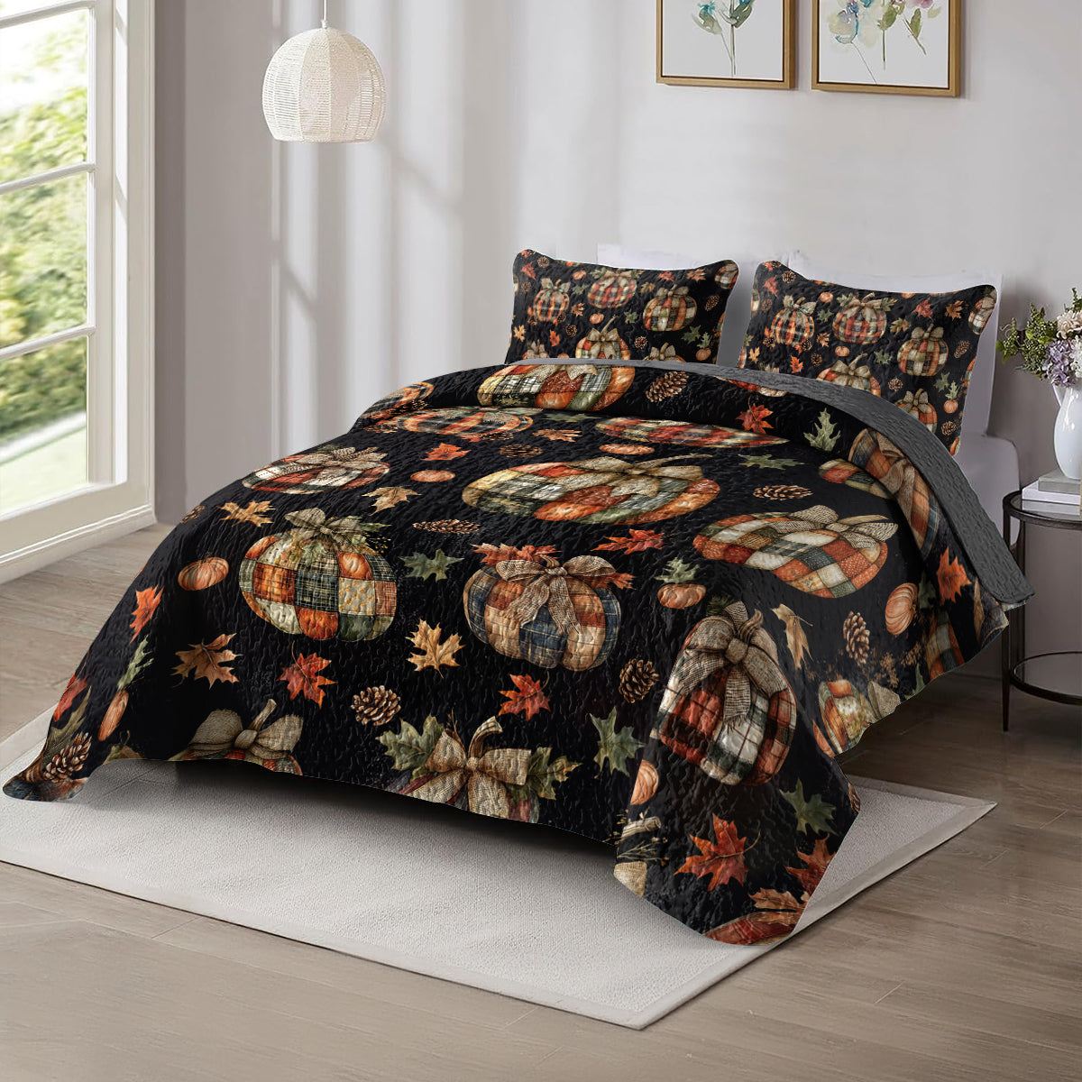 Shineful All Season Quilt 3-Piece Set Rustic Patchwork Pumpkin Pattern
