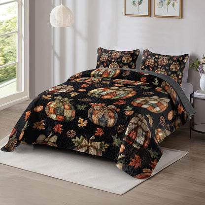 Shineful All Season Quilt 3-Piece Set Rustic Patchwork Pumpkin Pattern