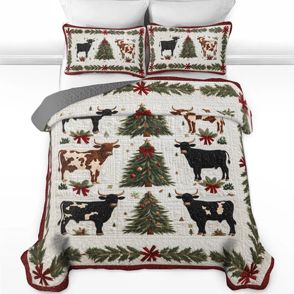 Shineful All Season Quilt 3-Piece Set Country Christmas Cattle